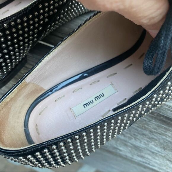 Miu Miu Patent Leather Studded Accents Oxfords Size: 6 | US6, 1T36 - Picture 8 of 11